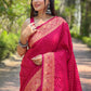 Rajwada Pink Woven Design Silk Blend Saree With Unstitched Blouse For Women