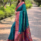 Rajwada Teal Woven Design Silk Blend Saree With Unstitched Blouse For Women