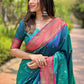 Rajwada Teal Woven Design Silk Blend Saree With Unstitched Blouse For Women