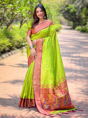 Rajwada Olive Woven Design Silk Blend Saree With Unstitched Blouse For Women