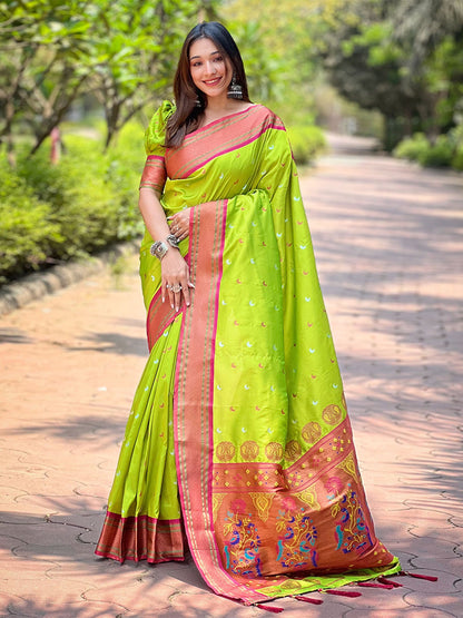 Rajwada Olive Woven Design Silk Blend Saree With Unstitched Blouse For Women