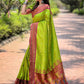 Rajwada Olive Woven Design Silk Blend Saree With Unstitched Blouse For Women
