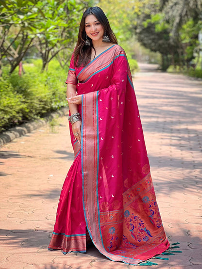 Rajwada Pink Woven Design Silk Blend Saree With Unstitched Blouse For Women