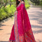 Rajwada Pink Woven Design Silk Blend Saree With Unstitched Blouse For Women