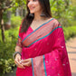 Rajwada Pink Woven Design Silk Blend Saree With Unstitched Blouse For Women