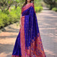 Rajwada Navy Blue Woven Design Silk Blend Saree With Unstitched Blouse For Women