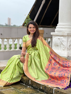 Rajwada Olive Woven Design Silk Blend Saree With Unstitched Blouse For Women
