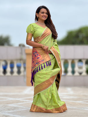 Rajwada Olive Woven Design Silk Blend Saree With Unstitched Blouse For Women