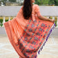 Rajwada Peach Woven Design Silk Blend Saree With Unstitched Blouse For Women