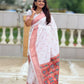 Rajwada White Woven Design Silk Blend Saree With Unstitched Blouse For Women