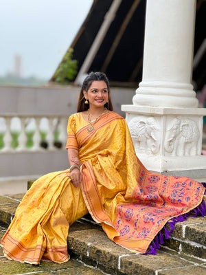 Rajwada Mustard Woven Design Silk Blend Saree With Unstitched Blouse For Women