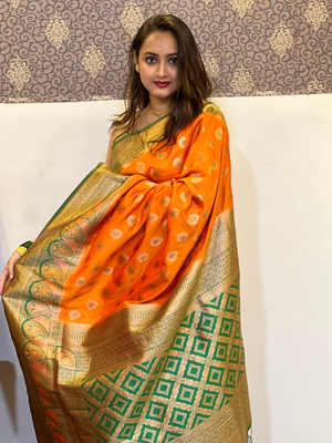 Rajwada Orange Woven Design Soft Silk Saree With Unstitched Blouse For Women