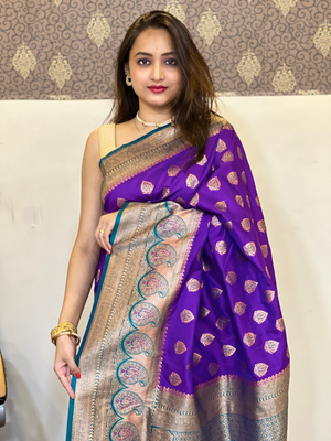 Rajwada Purple Woven Design Soft Silk Saree With Unstitched Blouse For Women