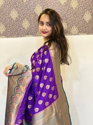Rajwada Purple Woven Design Soft Silk Saree With Unstitched Blouse For Women