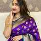 Rajwada Purple Woven Design Soft Silk Saree With Unstitched Blouse For Women