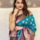 Rajwada Sea Green Woven Design Soft Silk Saree With Unstitched Blouse For Women