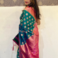 Rajwada Teal Woven Design Soft Silk Saree With Unstitched Blouse For Women