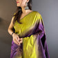 Rajwada Purple Woven Design Soft Silk Saree With Unstitched Blouse For Women