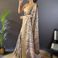 Rajwada Beige Printed Silk Blend Saree With Unstitched Blouse For Women