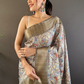 Rajwada Grey Printed Silk Blend Saree With Unstitched Blouse For Women