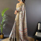 Rajwada Grey Printed Silk Blend Saree With Unstitched Blouse For Women