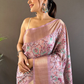 Rajwada Pink Printed Silk Blend Saree With Unstitched Blouse For Women