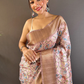 Rajwada Peach Printed Silk Blend Saree With Unstitched Blouse For Women
