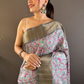 Rajwada Sea Green Printed Silk Blend Saree With Unstitched Blouse For Women