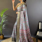 Rajwada Sea Green Printed Silk Blend Saree With Unstitched Blouse For Women