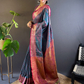 Rajwada Blue Woven Design Silk Blend Saree With Unstitched Blouse For Women