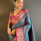 Rajwada Blue Woven Design Silk Blend Saree With Unstitched Blouse For Women