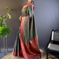 Rajwada Green Woven Design Silk Blend Saree With Unstitched Blouse For Women
