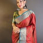Rajwada Red Woven Design Silk Blend Saree With Unstitched Blouse For Women
