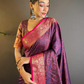 Rajwada Purple Woven Design Silk Blend Saree With Unstitched Blouse For Women