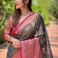Rajwada Grey Woven Design Tissue Silk Saree With Unstitched Blouse For Women