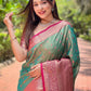 Rajwada Green Woven Design Tissue Silk Saree With Unstitched Blouse For Women