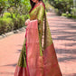 Rajwada Olive Woven Design Tissue Silk Saree With Unstitched Blouse For Women