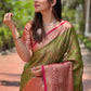 Rajwada Olive Woven Design Tissue Silk Saree With Unstitched Blouse For Women
