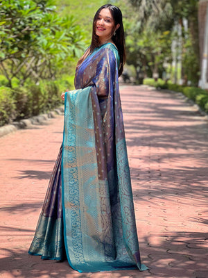 Rajwada Purple Woven Design Tissue Silk Saree With Unstitched Blouse For Women