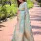 Rajwada Blue Woven Design Organza Saree With Unstitched Blouse For Women