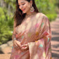 Rajwada Pink Woven Design Organza Saree With Unstitched Blouse For Women