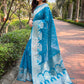Rajwada Blue Woven Design Organza Saree With Unstitched Blouse For Women