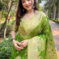 Rajwada Green Woven Design Organza Saree With Unstitched Blouse For Women