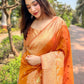 Rajwada Orange Woven Design Organza Saree With Unstitched Blouse For Women