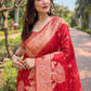 Rajwada Pink Woven Design Organza Saree With Unstitched Blouse For Women