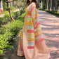 Rajwada Peach Woven Design Organza Saree With Unstitched Blouse For Women