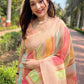 Rajwada Peach Woven Design Organza Saree With Unstitched Blouse For Women