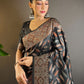 Rajwada Black Woven Design Soft Silk Saree With Unstitched Blouse For Women