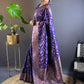 Rajwada Navy Blue Woven Design Soft Silk Saree With Unstitched Blouse For Women