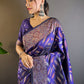 Rajwada Navy Blue Woven Design Soft Silk Saree With Unstitched Blouse For Women